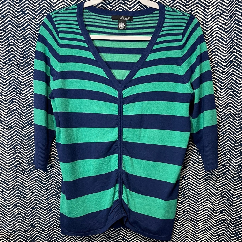 Willi Smith Teal and Navy Striped Top